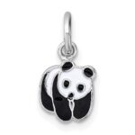 Sterling Silver Madi K Rhodium-plated Enameled Black And White Panda Childrens Pendant
