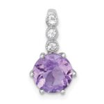 Sterling Silver Rhodium-plated Polished and Beaded Round Amethyst and White Topaz Chain Slide Pendant
