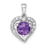 Sterling Silver Rhodium-plated Polished Fancy Amethyst and White Topaz Heart Pendant