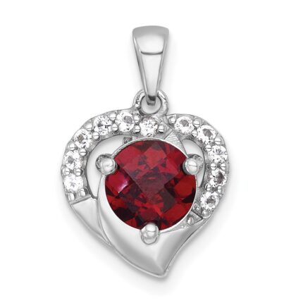 Sterling Silver Rhodium-plated Polished Fancy Garnet and White Topaz Heart Pendant