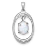 Sterling Silver Rhodium-plated Polished Fancy Lab Created Opal and White Topaz Oval Pendant