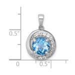 Sterling Silver Rhodium-plated Polished Checker-cut Round Light Swiss Blue Topaz and White Topaz Circle Pendant - Image 4