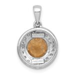 Sterling Silver Rhodium-plated Polished Checker-cut Round Citrine and White Topaz Circle Pendant - Image 3