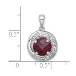 Sterling Silver Rhodium-plated Polished Checker-cut Round Garnet and White Topaz Circle Pendant - Image 4
