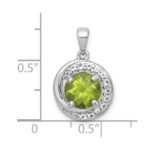 Sterling Silver Rhodium-plated Polished Checker-cut Round Peridot and White Topaz Circle Pendant - Image 4