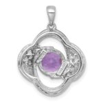 Sterling Silver Rhodium-plated Polished Checker-cut Round Amethyst and White Topaz Pendant - Image 3