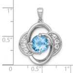 Sterling Silver Rhodium-plated Polished Checker-cut Round Light Swiss Blue Topaz and White Topaz Pendant - Image 4