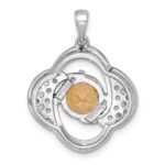 Sterling Silver Rhodium-plated Polished Checker-cut Round Citrine and White Topaz Pendant - Image 3