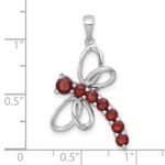 Sterling Silver Rhodium-plated Polished Garnet Dragonfly Pendant - Image 4