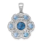 Sterling Silver Rhodium-plated Polished London Blue Topaz and Light Swiss Blue Topaz Flower Pendant - Image 3