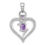 Sterling Silver Rhodium-plated Polished Amethyst Open Heart Pendant - Image 3