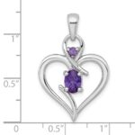 Sterling Silver Rhodium-plated Polished Amethyst Open Heart Pendant - Image 4