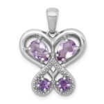 Sterling Silver Rhodium-plated Polished Amethyst and Rose de France Quartz Heart Butterfly Pendant