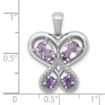 Sterling Silver Rhodium-plated Polished Amethyst and Rose de France Quartz Heart Butterfly Pendant - Image 3