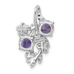 Sterling Silver Rhodium-plated Polished and Textured Amethyst and Rose de France Quartz Floral Chain Slide - Image 3