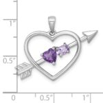 Sterling Silver Rhodium-plated Polished Amethyst and Rose de France Quartz Arrow Heart Pendant - Image 4