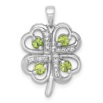Sterling Silver Rhodium-plated Polished Peridot and White Topaz 4-Leaf Clover Pendant