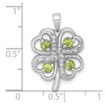 Sterling Silver Rhodium-plated Polished Peridot and White Topaz 4-Leaf Clover Pendant - Image 4