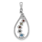 Sterling Silver Rhodium-plated Polished Fancy Multi Gemstone Teardrop Pendant - Image 3