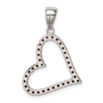 Sterling Silver Rhodium Plated Red CZ Heart Pendant - Image 3