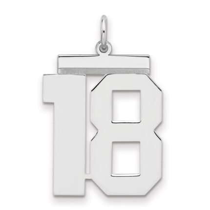 Sterling Silver/Rhodium-plated Polished Number 18 Charm