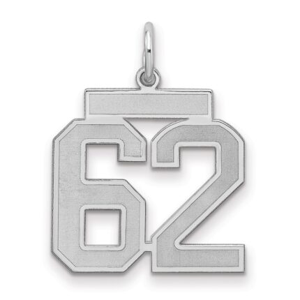Sterling Silver/Rhodium-plated Satin Number 62 Charm
