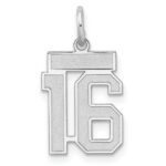 Sterling Silver/Rhodium-plated Satin Number 16 Charm