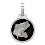 Sterling Silver Black Epoxy Bass Fish Pendant