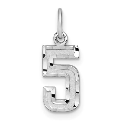 Sterling Silver Rhodium-plated Diamond-cut #5 Charm