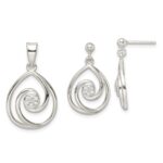 Sterling Silver CZ in Teardrop Pendant and Earrings Set