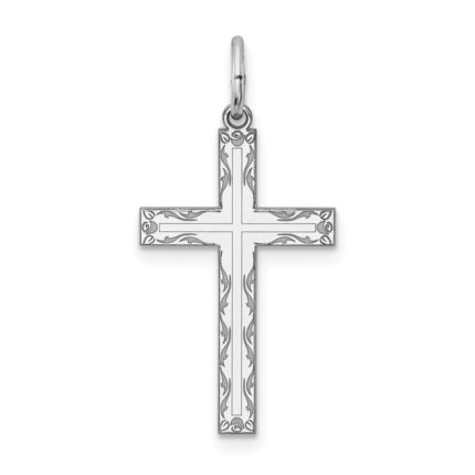 Sterling Silver Rhodium-plated Laser Designed Cross Pendant
