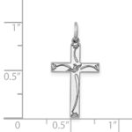 Sterling Silver Rhodium-plated Laser Designed Cross Pendant - Image 4