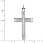 Sterling Silver Rh-plated Satin & Polished Laser Designed Cross Pendant - Image 4