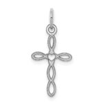 Sterling Silver Rhodium-plated Laser Designed Cross Charm