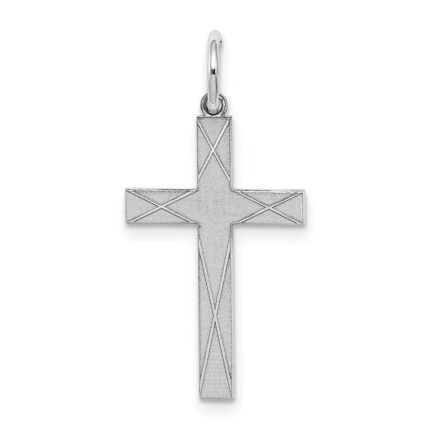 Sterling Silver Rhodium-plated Laser Designed Cross Pendant