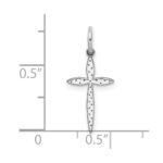 Sterling Silver Rhodium-plated Laser Designed Cross Charm - Image 4