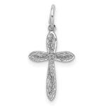 Sterling Silver Rhodium-plated Laser Designed Cross Charm