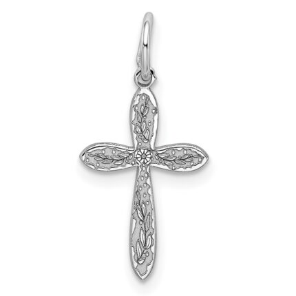 Sterling Silver Rhodium-plated Laser Designed Cross Charm