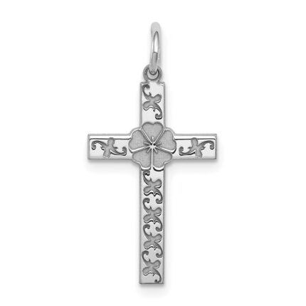 Sterling Silver Rhodium-plated Laser Designed Cross Pendant