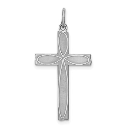 Sterling Silver Rhodium-plated Laser Designed Cross Pendant