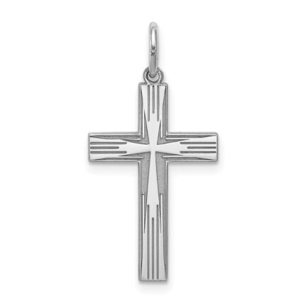 Sterling Silver Rhodium-plated Laser Designed Cross Pendant