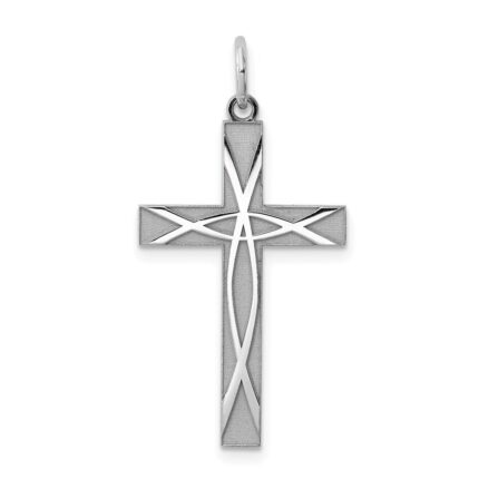 Sterling Silver Rhodium-plated Laser Designed Cross Pendant