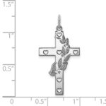 Sterling Silver Rhodium-plated Laser Designed Cross Pendant - Image 3