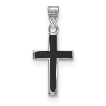 Sterling Silver Rhodium-plated Black Enameled Cross Charm