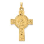 14k Polished Cross with Miraculous Medal Center Pendant