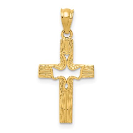 14k Dove Cross Pendant