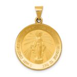 14k Polished and Satin Hollow Miraculous Medal Round Pendant