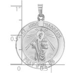 14k White Gold Polished and Satin Solid Saint Jude Thaddeus Medal Round Pendant - Image 3