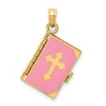 14K Pink Enameled 3-D Bible with Lord's Prayer and Moveable Pages Pendant