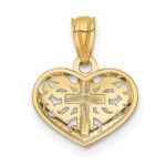 14k and White Rhodium Cross in Filigree Heart Pendant - Image 3